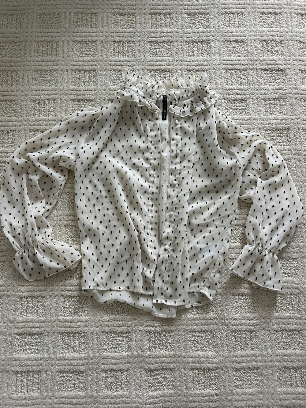 White Sheer Polka Dot Ruffle Blouse